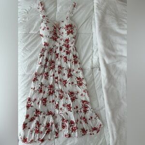 Floral Midi Dress with Ruffle Straps